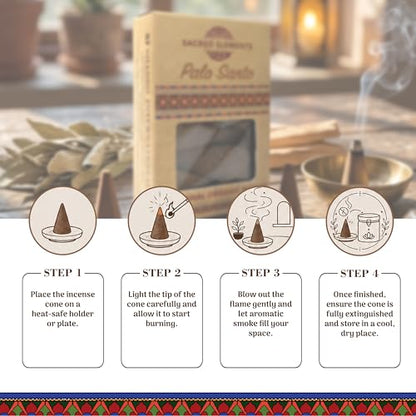 Sacred Elements Organic Incense Cones – Palo Santo Scent (Pack of 4) | Natural Aromatherapy for Energy Cleansing & Relaxation | Handcrafted, Low Smoke, Long-Lasting Fragrance for Home Use