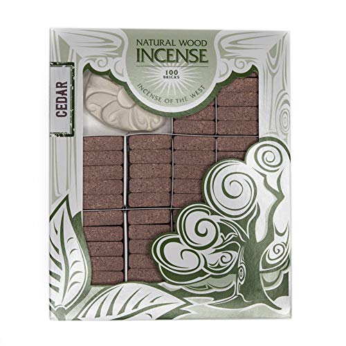 Incienso de Santa Fe - Cedar Natural Wood Incense Bricks with Holder, 100 Count - Made in the USA - color: Cedar, size: 100