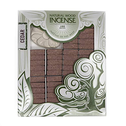Incienso de Santa Fe - Cedar Natural Wood Incense Bricks with Holder, 100 Count - Made in the USA - color: Cedar, size: 100