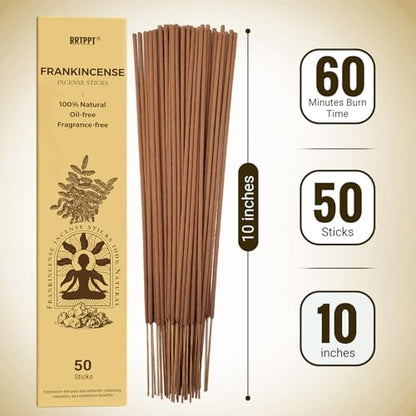 Frankincense Incense Sticks (50 Sticks), 100% Natural sustainably harvested Frankincense Resin, Suitable for Yoga, Meditation, Relaxation, and Spiritual Purification - color: Frankincense