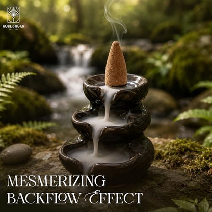 Soul Sticks Backflow Incense Cones – 40 Handmade Organic Cones for Waterfall Burner | 4 Pack Long Lasting Aromatic Scents | Thick White Smoke Incense for Meditation, Yoga & Gifts (Nag Champa) - color: Nag Champa