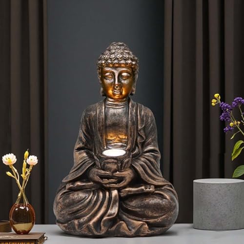 Outdoor Buddha Statues Solar Light Tabletop Zen Garden Decor For Outside - color: Buddha