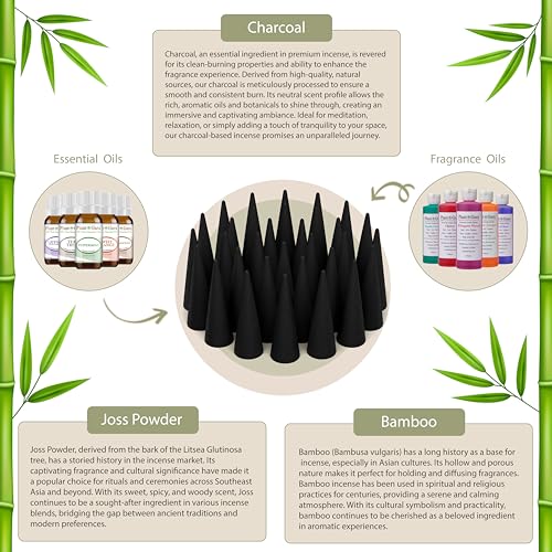 Japanese Cherry Blossom Charcoal Incense Cones 2" TOPFLOW - 60 Pack - Natural Scented Cones Handmade Hand Dipped