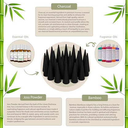 Japanese Cherry Blossom Charcoal Incense Cones 2" TOPFLOW - 60 Pack - Natural Scented Cones Handmade Hand Dipped