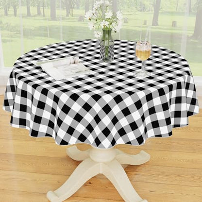 Smiry Picnic Table Cloth, Vinyl Tablecloths with Flannel Backing, 60" Round - color: Black & White, size: 60" (Round)