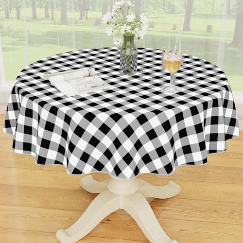 Smiry Picnic Table Cloth, Vinyl Tablecloths with Flannel Backing, 60" Round - color: Black & White, size: 60" (Round)
