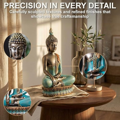 Large 12.5-Inch Polyresin Buddha Statue, Hand-Painted Turquoise & Gold - color: Turquoise and Gold
