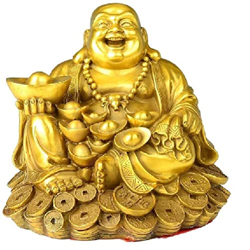 SMRTHMRT Feng Shui Decor Laughing Buddha Statue Maitreya Figurine Carrying Money Bag Happy Buddha for God Luck Brass Sculptures Home Decorations (Large) - size: Large