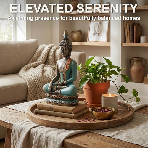 Large 12.5-Inch Polyresin Buddha Statue, Hand-Painted Turquoise & Gold - color: Turquoise and Gold