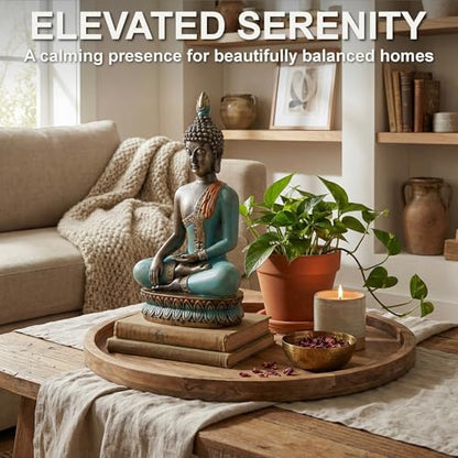 Large 12.5-Inch Polyresin Buddha Statue, Hand-Painted Turquoise & Gold - color: Turquoise and Gold