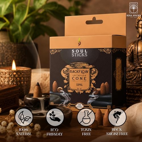 Soul Sticks Backflow Incense Cones – 40 PCS Organic Handmade Cones for Waterfall Burner | 4 Pack Long Lasting Aromatic Scents | Thick White Smoke Incense for Meditation, Spiritual Gift Copal - color: Copal