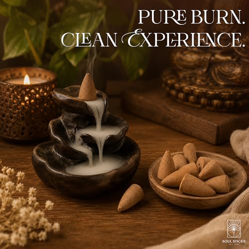 Soul Sticks Backflow Incense Cones – 40 PCS Organic Handmade Cones for Waterfall Burner | 4 Pack Long Lasting Aromatic Scents | Thick White Smoke Incense for Meditation, Spiritual Gift Copal - color: Copal