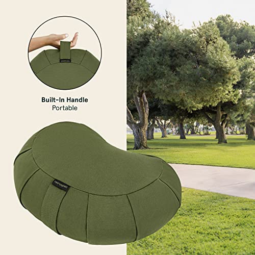 Retrospec Sedona Zafu Meditation Cushion with Buckwheat Hull Fill - Adjustable Yoga & Pilates Equipment Support - 17in Crescent Cotton Cover (Pack of 4) - color: Basil, size: 1 Count (Pack of 4)