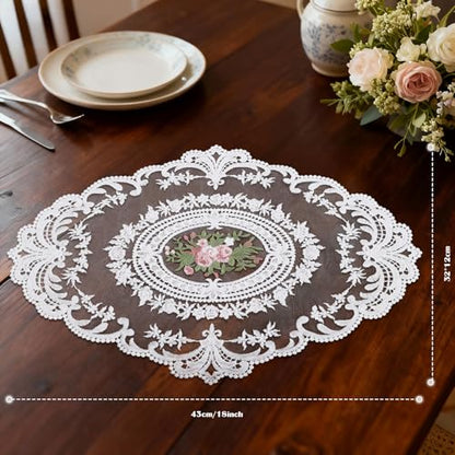 Retro Lace Embroidered Placemats,French Crochet Doilies,Set of 6 - color: White