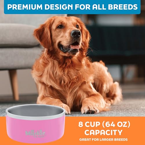 Master Pet Supply Stainless Steel Dog Bowls 64 oz Heavy Duty Hyper Pink - color: Hyper Pink, size: 8 Cups (64 oz)