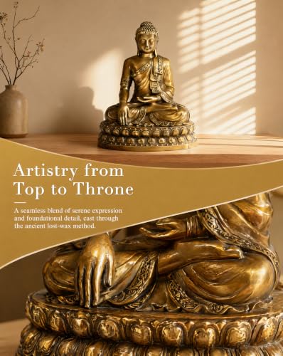Buddha Statue Brass Buddha 7.5" 2.6lb for Indoor Altar and Meditation
