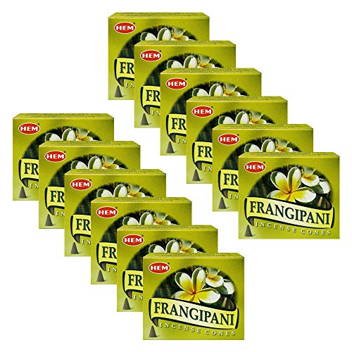 TRUMIRI Incense Cone Holder Bundle with Hem Firangipani Incense Cones - Pack of 12 (Approx 120 Cones) - color: Frangipani