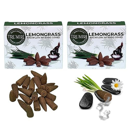 TRUMIRI Lemongrass Backflow Incense - Dual Pack of 10 Cones - Waterfall Effect - color: Lemongrass, size: Pack of 2 (20 Cones)