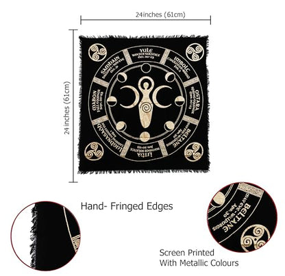 Indian Consigners Triple Moon Goddess Altar Cloth - Celestical Tarot Deck Face Cloth - New to Full Moon Cycle - color: Black-gold, size: 24" x 24" (Square)