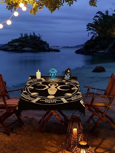 Indian Consigners Triple Moon Goddess Altar Cloth - Celestical Tarot Deck Face Cloth - New to Full Moon Cycle - color: Black-gold, size: 24" x 24" (Square)