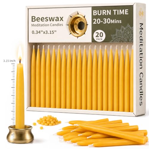 20 Minute Beeswax Meditation Candles, 3.15 Inch Mini Candles - color: Yellow