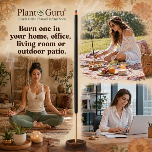 Black Coconut Exotic Incense Sticks Jumbo 19 Inch Long - Bulk 1 Bundle 27 to 30 Sticks - Natural 19" Extra Large with A Smooth Aroma that Burns for 3 to 4 Hours Each.