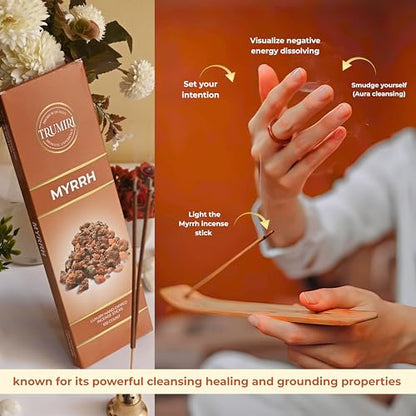 Myrrh Incense Sticks - Pack of 100 Insence-Sticks - Made with Natural Non Toxic Incienso De Mirra - Scented Insense Indian Spiritual Agarbatti Inscents - color: Myrrh