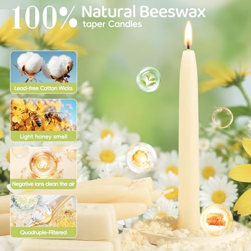 White Beeswax Taper Candles,10 Inch,12 Pack, Non-Toxic, Up to 8 Hours - color: White, size: 8in-8pcs