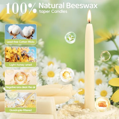 White Beeswax Taper Candles,10 Inch,12 Pack, Non-Toxic, Up to 8 Hours - color: White, size: 8in-8pcs