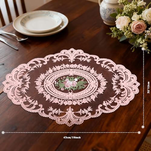 Retro Lace Embroidered Placemats,French Crochet Doilies,Set of 6 - color: Blue