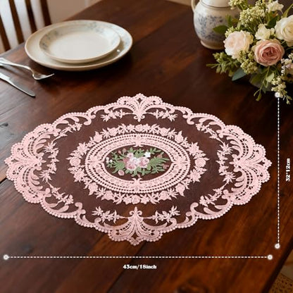 Retro Lace Embroidered Placemats,French Crochet Doilies,Set of 6 - color: Blue