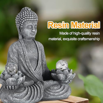 8.2" Solar Resin Buddha Statue Garden Outdoor Yard Lawn Ornament Gray