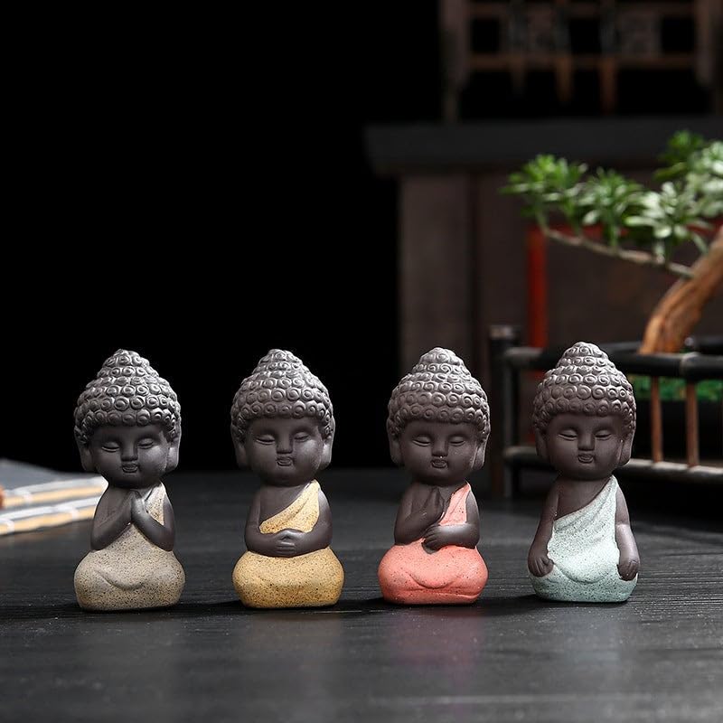 Buddha & Karma 4 Noble Truths Figurines - Mini Buddha Statue Set Representing Enlightenment & Peace - Handcrafted Mini Figurine Design Brings Peace to Any Space Add Buddha Figurine to Room Decor Today