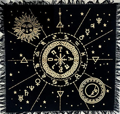 INDIAN CRAFT CASTLE Altar Cloth Tarot Cards Table Napkins Witchcraft Supplies Tablecloth Square Alter Pagan Spiritual Celestial Deck Cloth with Fringes 12 Constellation Gold 18 x 18 Inches - color: 12 Constellation Gold, size: 18" x 18" (Square)