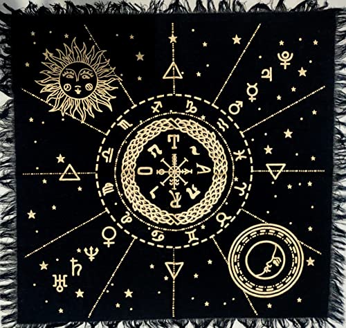 INDIAN CRAFT CASTLE Altar Cloth Tarot Cards Table Napkins Witchcraft Supplies Tablecloth Square Alter Pagan Spiritual Celestial Deck Cloth with Fringes 12 Constellation Gold 18 x 18 Inches - color: 12 Constellation Gold, size: 18" x 18" (Square)