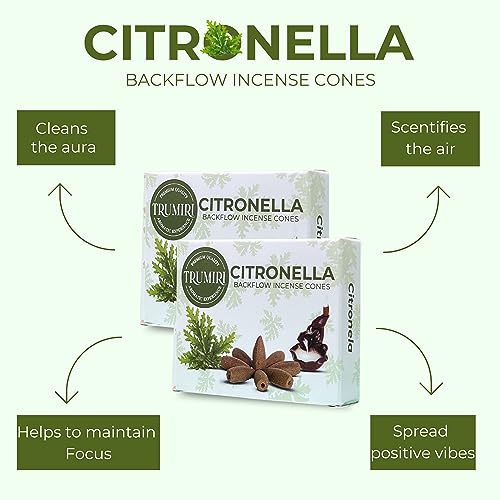 TRUMIRI Citronella Backflow Incense Cones - 20 Cones, 2 Packs of 10, Waterfall Incense Cones - color: Citronella, size: Pack of 2 (20 Cones)