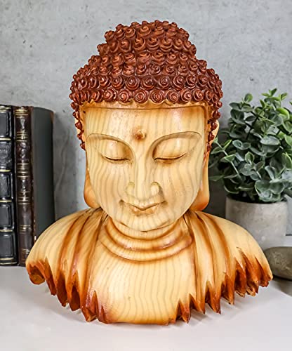 Ebros Large Feng Shui Shakyamuni Buddha Gautama Bust with Ushnisha and Rosy Cheeks Statue Amitabha Celestial Buddhas Figurine Altar Decoration Buddhism Religious Sculpture in Faux Wood Resin Finish - color: 12.25"tall Large Buddha Bust
