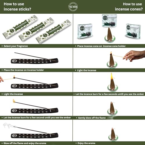 Lemongrass Incense Sticks & Incense Cones Combo Pack - 60 Insence-Sticks + 30 Insence Cones - Inscense - Incense Cones Scented - Insents - color: Lemongrass