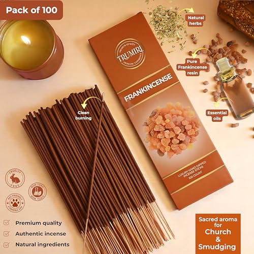 Frankincense Incense Sticks - Pack of 100 Insence-Sticks for Catholic Christian Church - Made with Natural Non Toxic Incienso - Scented Insense Spiritual Agarbatti Incents - color: Frankincense
