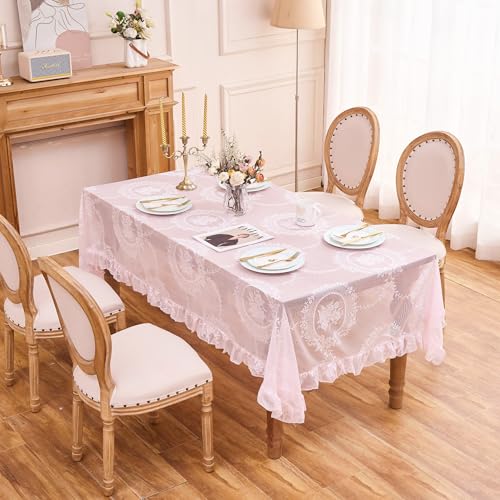 Pink Lace Tablecloth Vintage Table Cloth (Pink,55”x70”,Rectangular) - color: Pink, size: 70" x 55" (Rectangular)