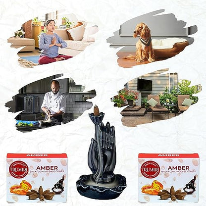 Amber Backflow Incense Cones - 60 Cones, Six Packs of 10, Waterfall Effect - color: Amber, size: Pack of 6 (60 Cones)