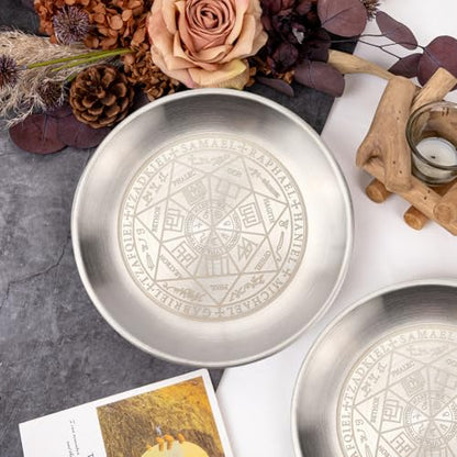 CREATCABIN Constellation Offering Bowl Altar Ritual Plate Stainless Steel Silvery Crystal Storage Flat Bowl Round Tray Dish Holder Jewelry Dish for Smudging Incense Burner 5.5Inch - style: Constellation-02