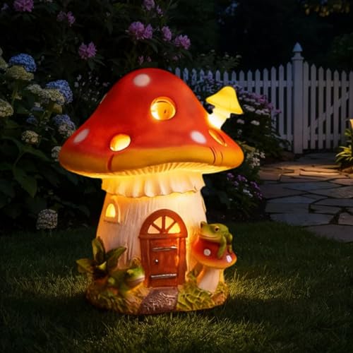 Solar Mushroom Lights Outside Mushroom Garden Decor Fairy Garden House Outdoor Decorations Yard Art Resin Led Cute Statue Lawn Ornament Gift for Housewarming Gardener Birthday - color: Mushroom & Frog