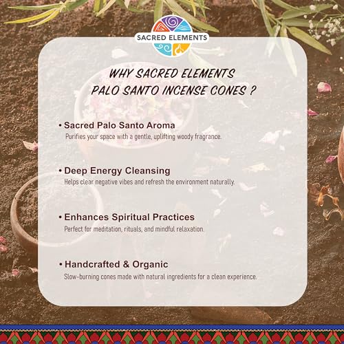 Sacred Elements Organic Incense Cones – Palo Santo Scent (Pack of 4) | Natural Aromatherapy for Energy Cleansing & Relaxation | Handcrafted, Low Smoke, Long-Lasting Fragrance for Home Use
