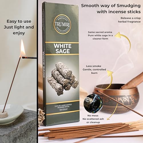 White Sage Incense Sticks - Pack of 100 Insence-Sticks for Cleansing Negative Energy - Made with Natural White Sage Smudge - Non Toxic Salvia Blanca Inciensos - Spiritual Insense Incents - color: White Sage