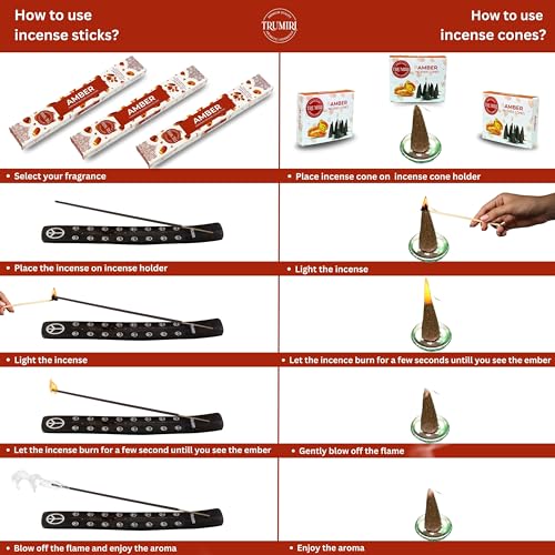 Amber Incense Sticks & Incense Cones Combo Pack - 60 Insence-Sticks + 30 Insence Cones - Inscense - Incense Cones Scented - Insents - color: Amber