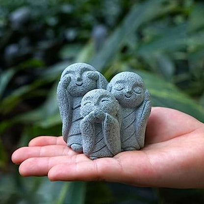 OwMell Japanese Jizo Monk Statue, Buddha Jizo Memorial Aquarium Statue - color: No Evil
