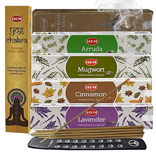 Hem Incense Sticks Variety Pack Masala Series and Holder Burner Bundle with 6 Unique Fragrances - color: Unique Fragrances