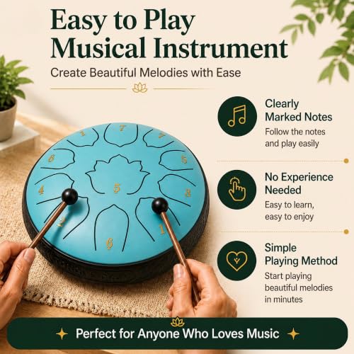 6.5-Inch 11-Note Steel Tongue Drum, Rain Drum for Outside & Garden - color: Sky Blue, size: 6.5 Inch 11 Notes