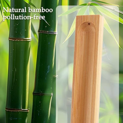 2 Pack Bamboo Incense Holder with Ash Catcher, Long Incense Stick Burner, Incense Stand for Yoga, Meditation, Aromatherapy, Home & Office Decor